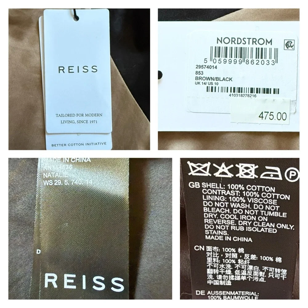 New! REISS LONDON “Natalie” Colorblock Tiered Midi Dress in Taupe and Black - Picture 11 of 11